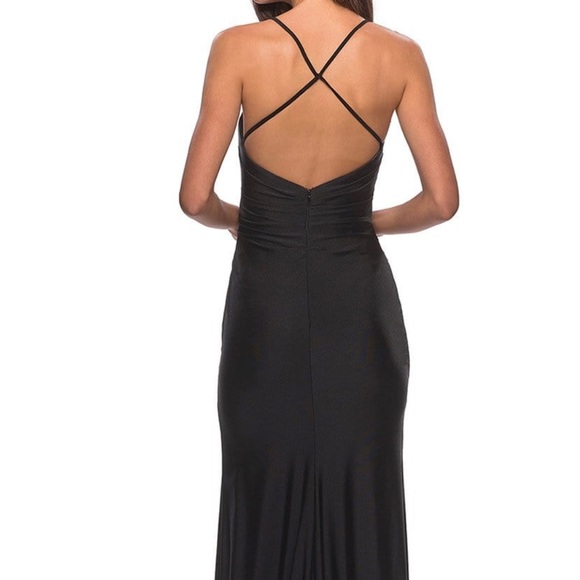 La Femme - 28206 Long Crisscross Strapped High Slit Sheath Gown - Picture 2 of 10